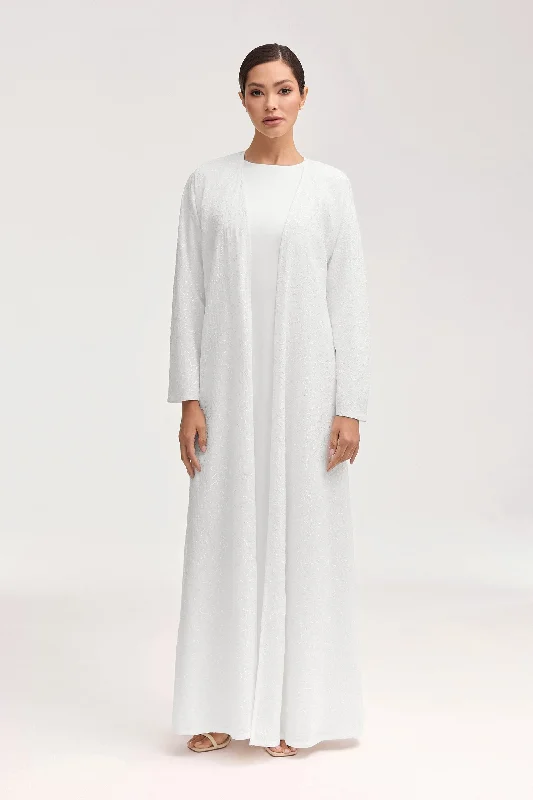 Malak Embroidered Open Abaya - White