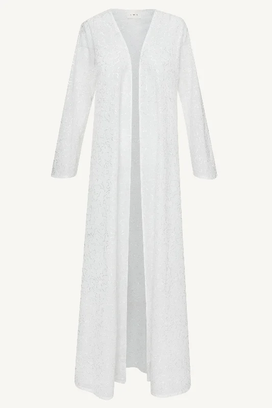 Malak Embroidered Open Abaya - White