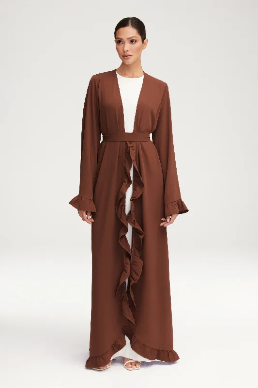 Mariam Ruffle Open Abaya - Chocolate