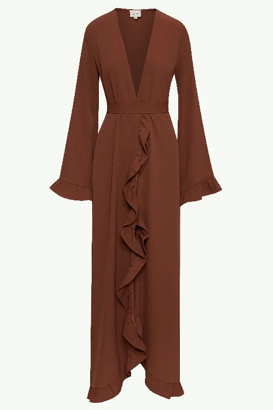 Mariam Ruffle Open Abaya - Chocolate