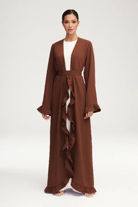 Mariam Ruffle Open Abaya - Chocolate