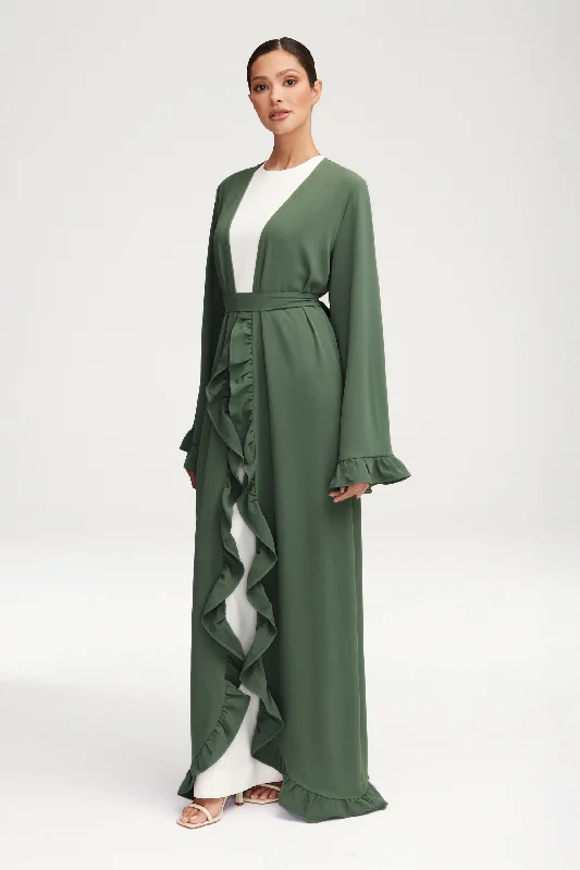 Mariam Ruffle Open Abaya - Dark Forest