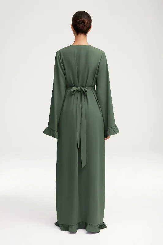 Mariam Ruffle Open Abaya - Dark Forest