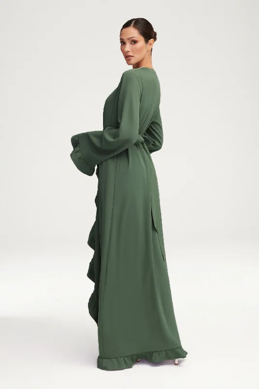 Mariam Ruffle Open Abaya - Dark Forest