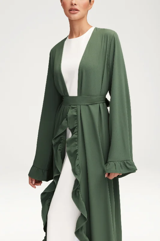 Mariam Ruffle Open Abaya - Dark Forest