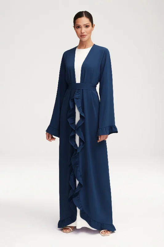 Mariam Ruffle Open Abaya - Midnight Blue