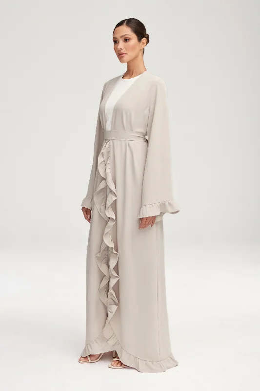 Mariam Ruffle Open Abaya - Stone