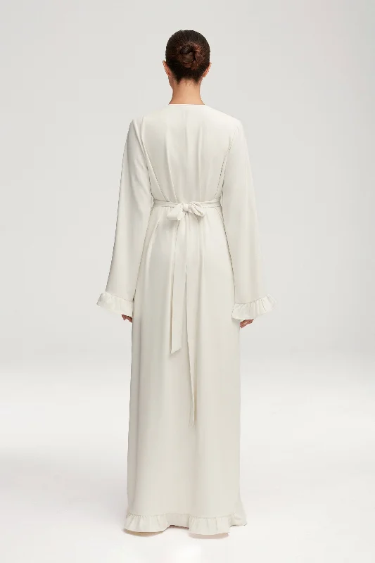 Mariam Ruffle Open Abaya - White