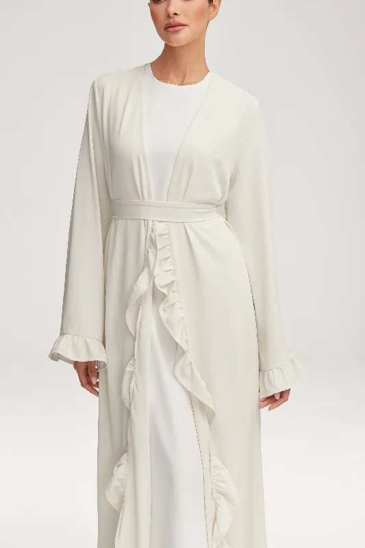 Mariam Ruffle Open Abaya - White