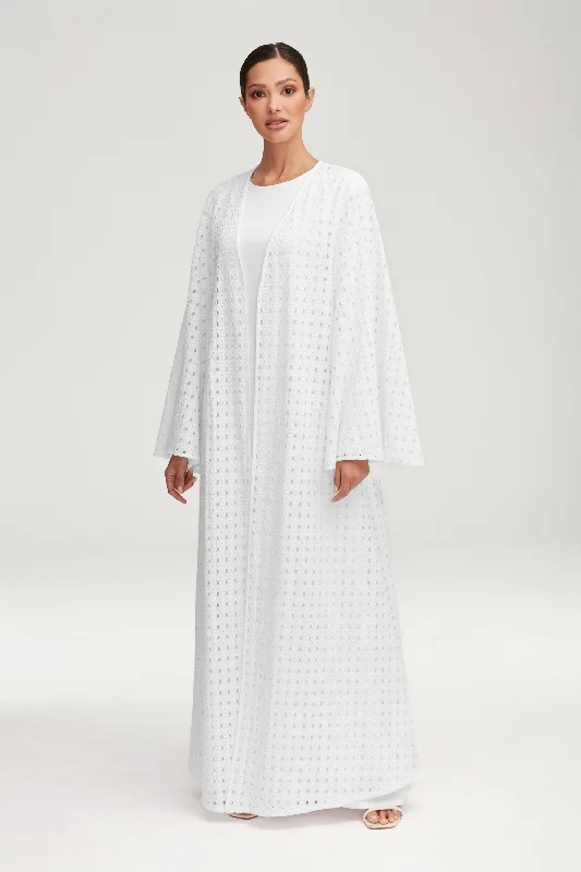 Nabila White Eyelet Open Abaya