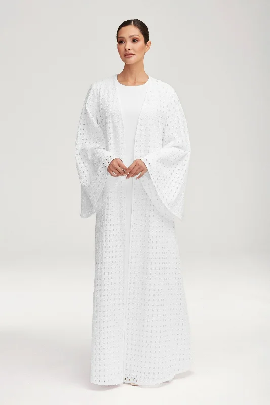 Nabila White Eyelet Open Abaya