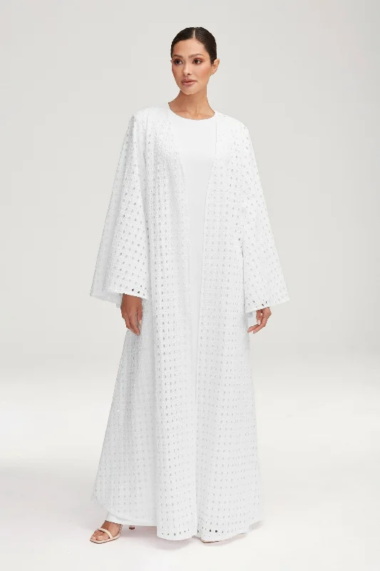 Nabila White Eyelet Open Abaya