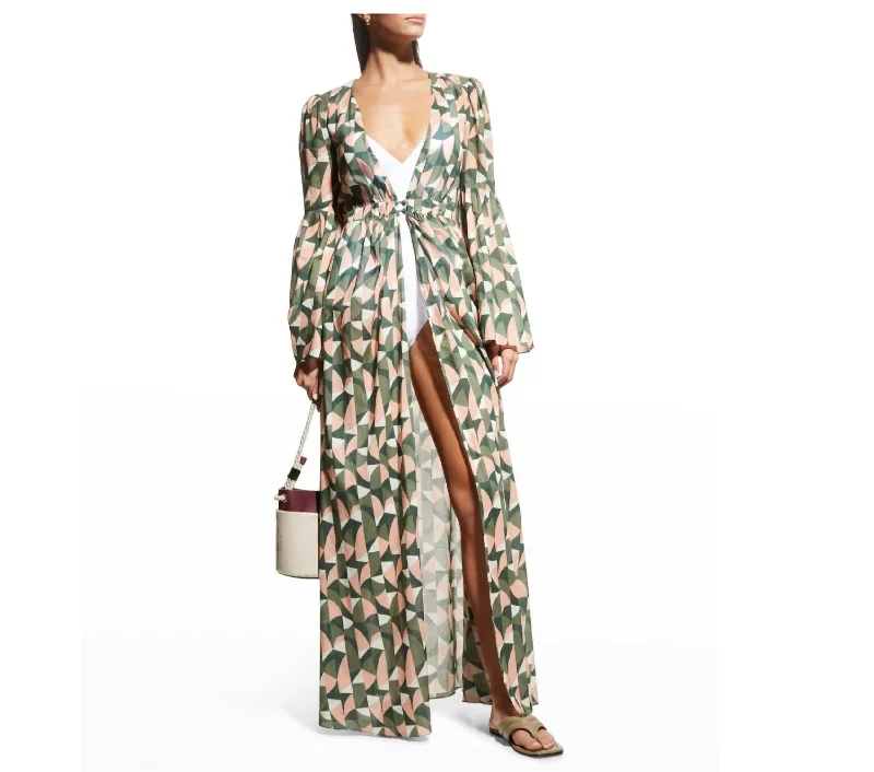 Plitka Bell Sleeve Cotton Robe in Olive