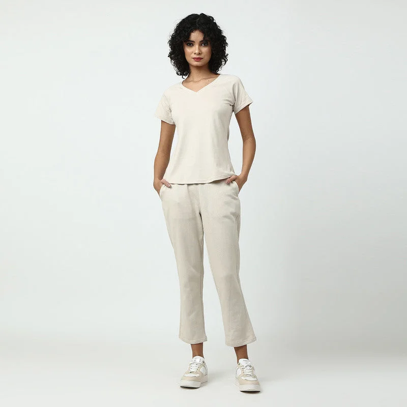 Organic Cotton Women Jogger Pants | Straight Fit | Off-White