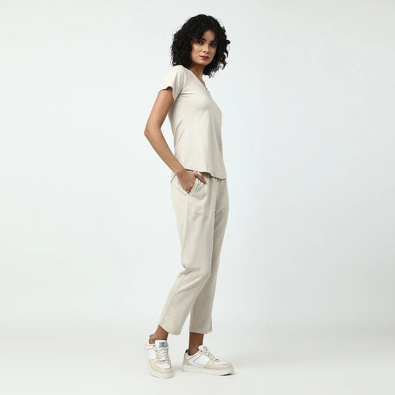 Organic Cotton Women Jogger Pants | Straight Fit | Off-White