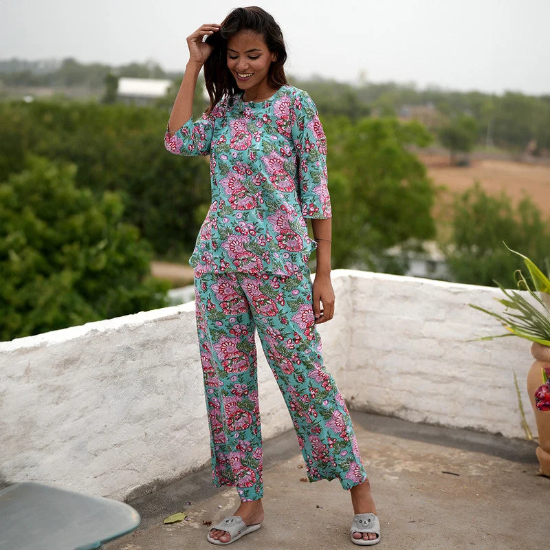 Cotton Lounge Set for Women | Block Print | Multicolour