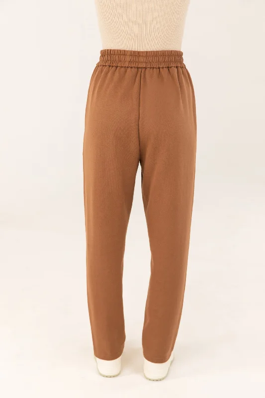 Straight Leg Seam Front Cotton Sweatpants - Coffee Bean