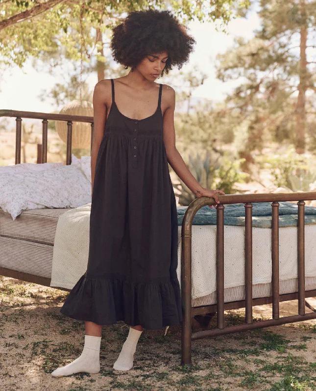 The Eyelet Ruffle Tank Night Dress. -- Black