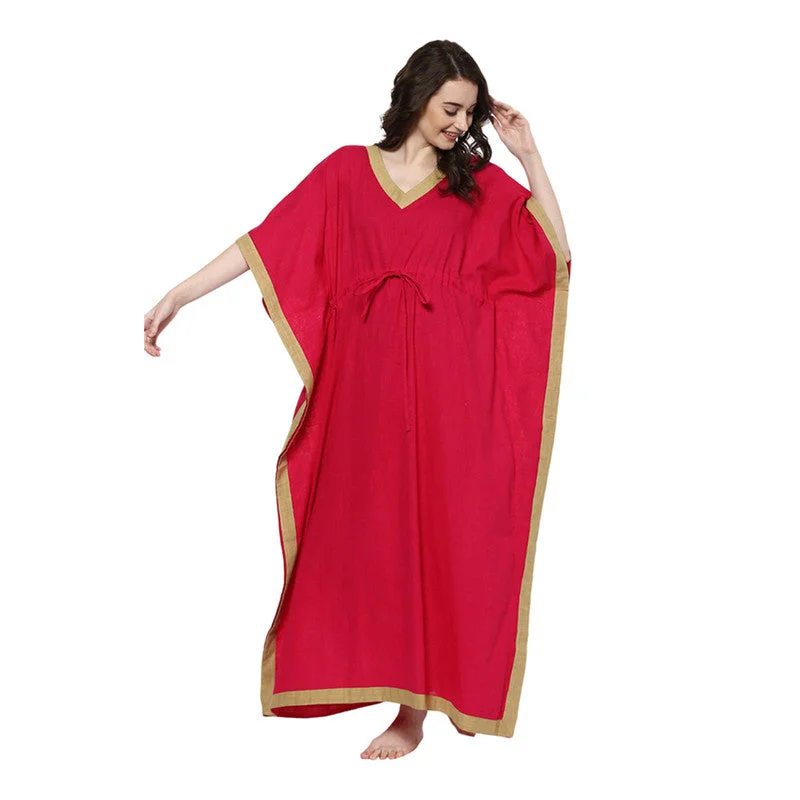 Cotton Tie-Up Waist Kaftan | Pink