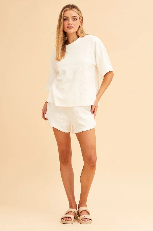 White Remi Oversized Textured Lounge Crew Neck Tee