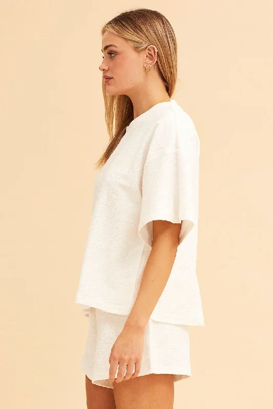 White Remi Oversized Textured Lounge Crew Neck Tee