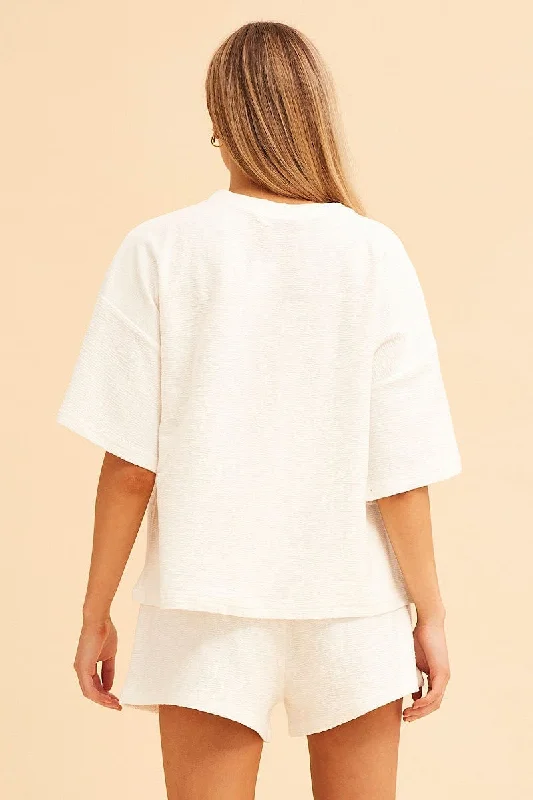 White Remi Oversized Textured Lounge Crew Neck Tee