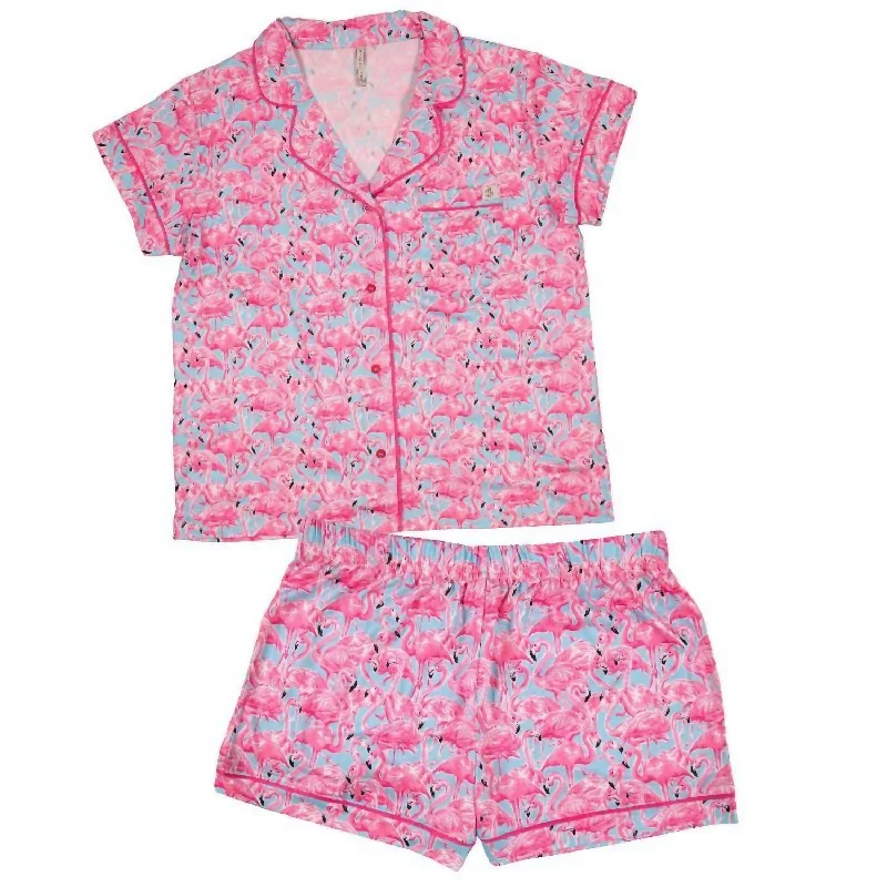 Women's Pajama Lounge Set In T-Shirt Flamingo